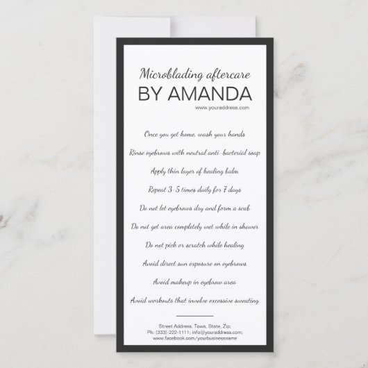 Microblading Nazorg Eenvoudige Witte Zwarte Boder Bedankkaart (Voorkant)