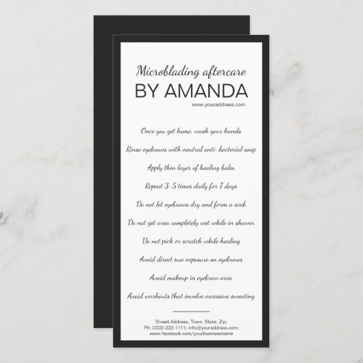Microblading Nazorg Eenvoudige Witte Zwarte Boder Bedankkaart (Voorkant / Achterkant)