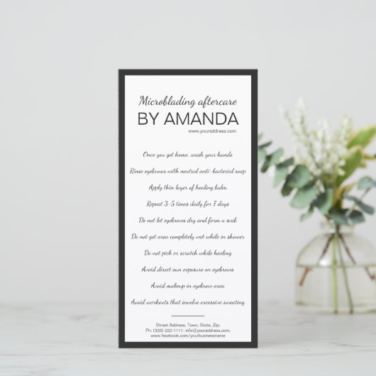 Microblading Nazorg Eenvoudige Witte Zwarte Boder Bedankkaart (Staand voorkant)
