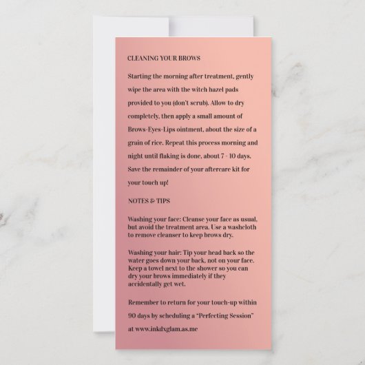 Microblading Nazorg Rose & Gold_Voorbeeld Bedankkaart (Achterkant)