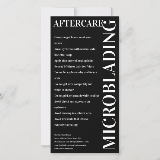 Microblading Nazorg Vette Zwarte Instructie Bedankkaart (Voorkant)