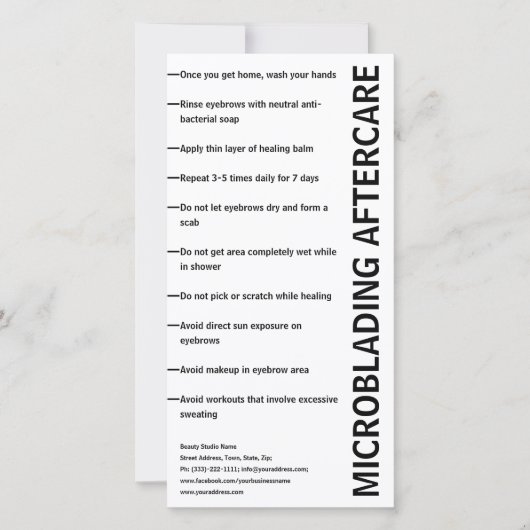 Microblading Nazorg Zwart & Wit Instructie Bedankkaart (Voorkant)