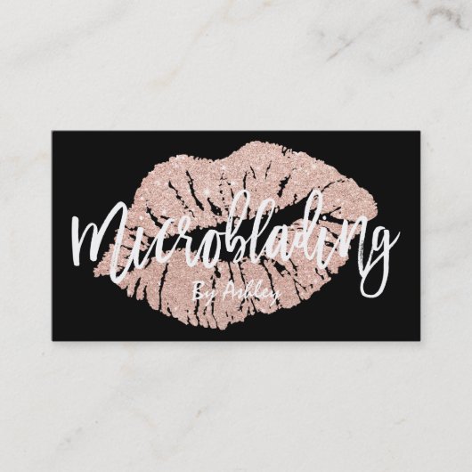 Microblading roos goud glitter lipografie visitekaartje (Voorkant)