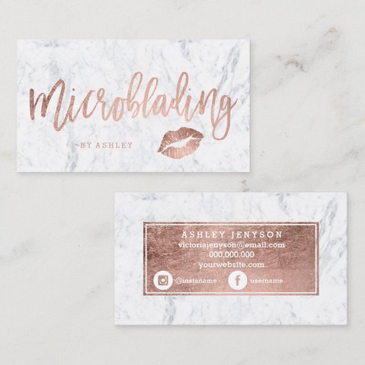 Microblading roos gouden typografie witte marmerli visitekaartje (Voorkant / Achterkant)