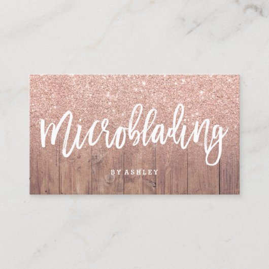 Microblading typografie roos goud glitterhout visitekaartje (Voorkant)