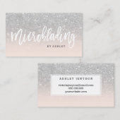 Microblading typografie zilverglitter blush roze visitekaartje (Voorkant / Achterkant)