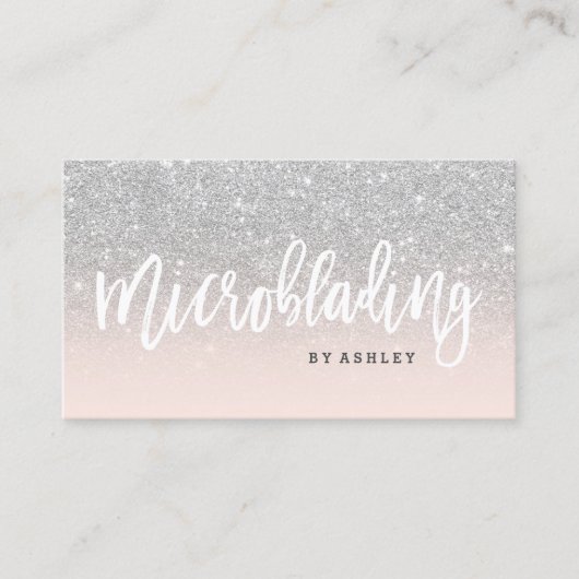 Microblading typografie zilverglitter blush roze visitekaartje (Voorkant)