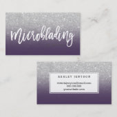 Microblading typografie zilverglitter paars visitekaartje (Voorkant / Achterkant)