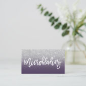 Microblading typografie zilverglitter paars visitekaartje (Staand voorkant)