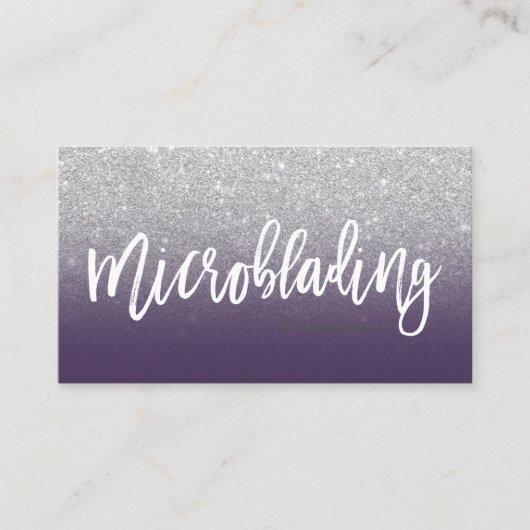 Microblading typografie zilverglitter paars visitekaartje (Voorkant)