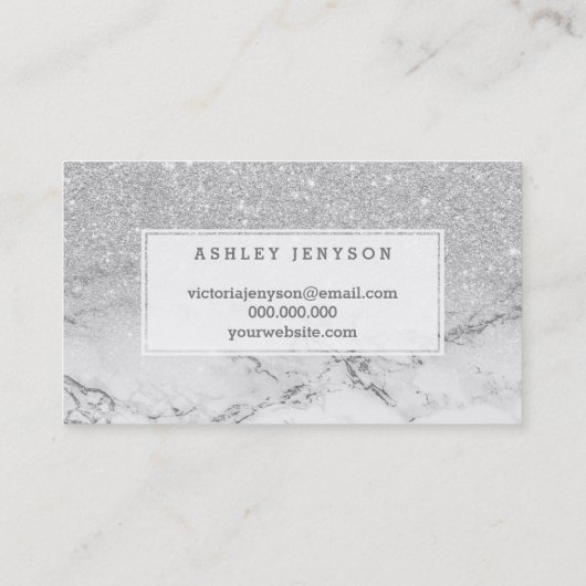 Microblading typografie zilverglittermarmer visitekaartje (Achterkant)