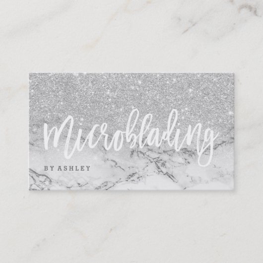 Microblading typografie zilverglittermarmer visitekaartje (Voorkant)