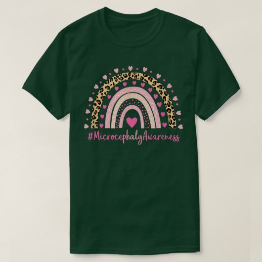 Microcephaly Awareness Pink Heart Leopard Rainbow T-shirt (Design voorkant)