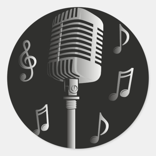 Microfoon  analoge muziek opname stem ronde sticker (Voorkant)