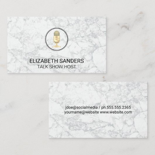 microfoon | Blogger | Podcast-host | Marmer Visitekaartje (Voorkant / Achterkant)