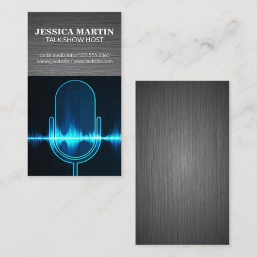 microfoon | Digitale geluidsgolf | Metaal Visitekaartje (Voorkant / Achterkant)