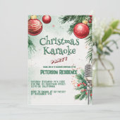 Microfoon en Ornamenten Kerst Karaoke Party Kaart (Staand voorkant)
