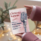 Microfoon en Roze Kerst Karaoke Party Kaart