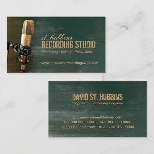 Microfoon Groene Achtergrond Zanger Visitekaartje (Voorkant / Achterkant)