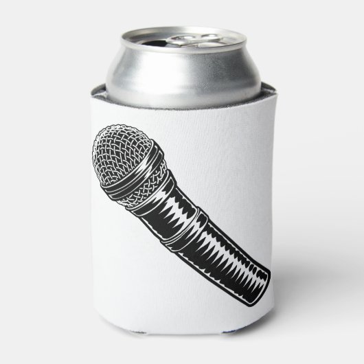 Microfoon houtsnede gegraveerde stijl blikjeskoeler (Blikje Voorkant)