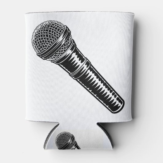 Microfoon  houtsnede gegraveerde stijl blikjeskoeler (Voorkant)