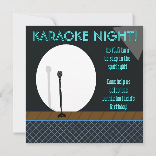 Microfoon in Spotlight Karaoke Night Invitation Kaart (Voorkant)