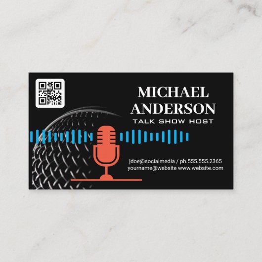 Microfoon Logo | Podcast-host | QR-code Visitekaartje (Voorkant)