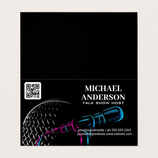 Microfoon Logo | Podcast Vlogger Visitekaartje (Buitenkant ongevouwen)