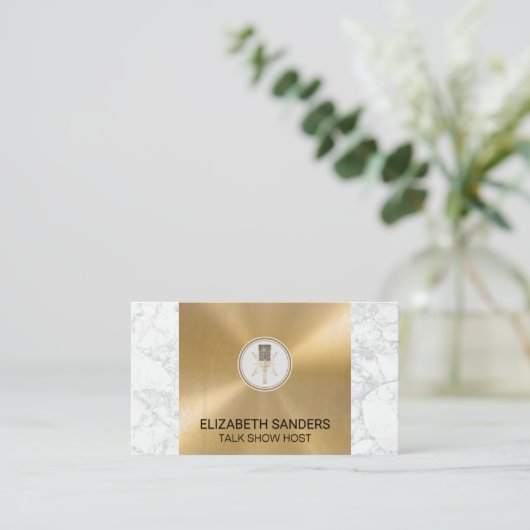 Microfoon | Marmer en goud metaal Visitekaartje (Staand voorkant)