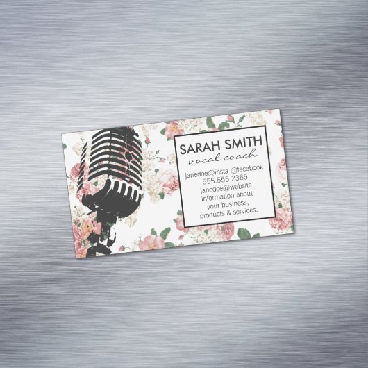 Microfoon met bloemenpatroon magnetisch visitekaartje (Voorbeeld)