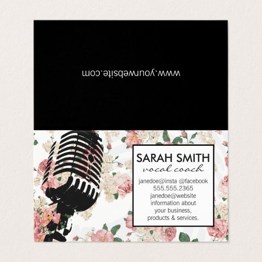 Microfoon met bloemenpatroon visitekaartje (Buitenkant ongevouwen)