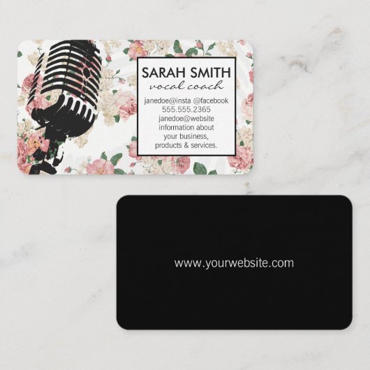 Microfoon met bloemenpatroon visitekaartje (Voorkant / Achterkant)