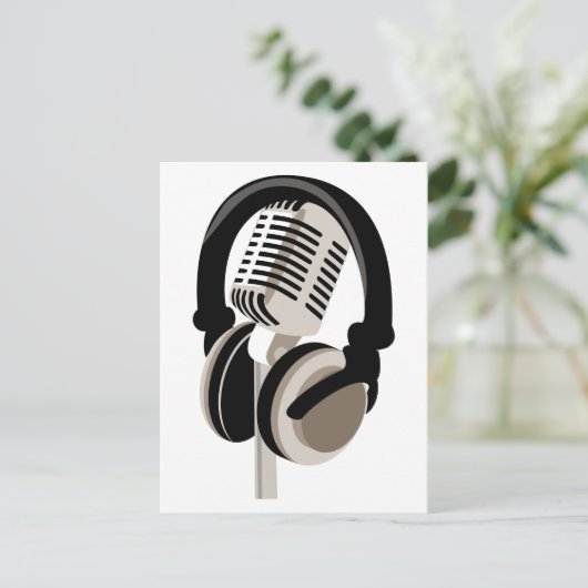  microfoon met hoofdtelefoon briefkaart (Staand voorkant)