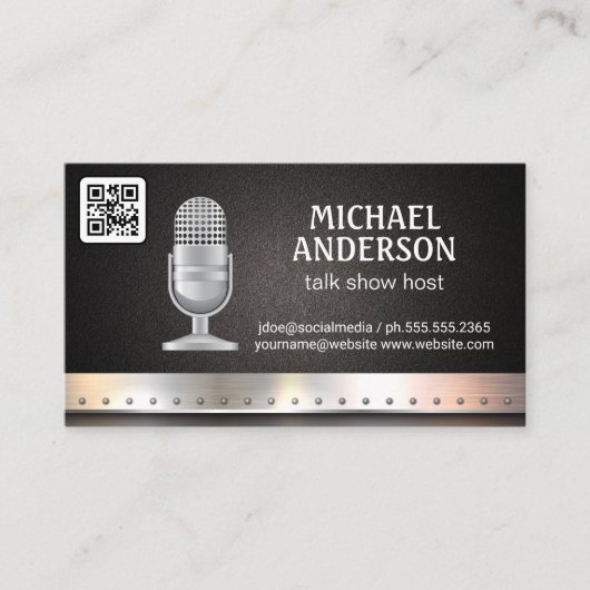 microfoon | Metalen sierstrip | Visitekaartje QR-c (Voorkant)