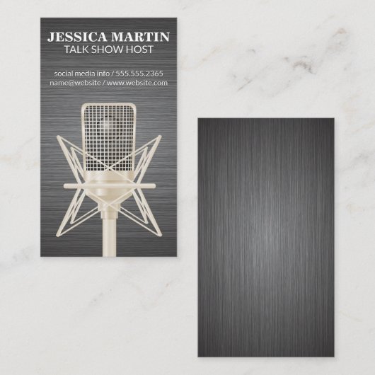 Microfoon | Metalen textuur achtergrond Visitekaartje (Voorkant / Achterkant)