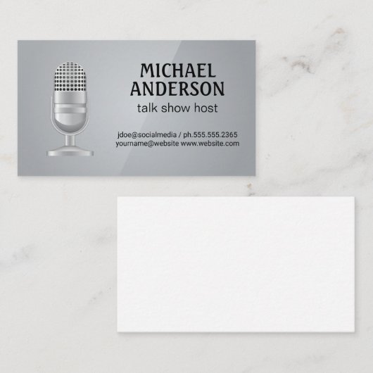 microfoon | Podcast-host | Grijze verliezen Visitekaartje (Voorkant / Achterkant)