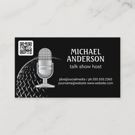 microfoon | Podcast-host | QR-code Visitekaartje (Voorkant)