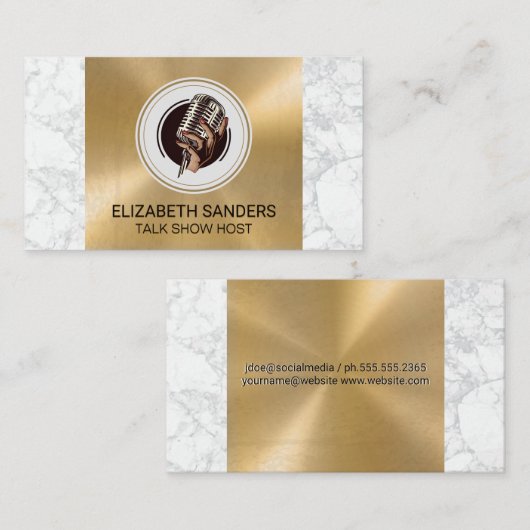 Microfoon vasthouden | Marmeren gouden metaal Visitekaartje (Voorkant / Achterkant)