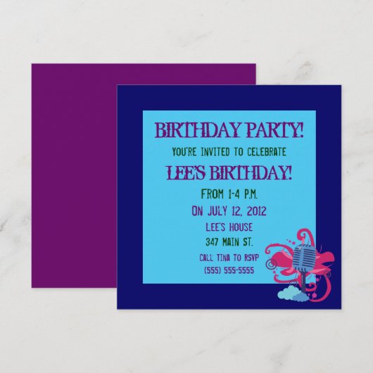 Microfoon Verjaardagsfeestuitnodigingen Kaart (Voorkant / Achterkant)