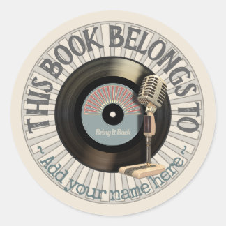 Microfoon Vinyl 45 Record Bookplate Ronde Sticker