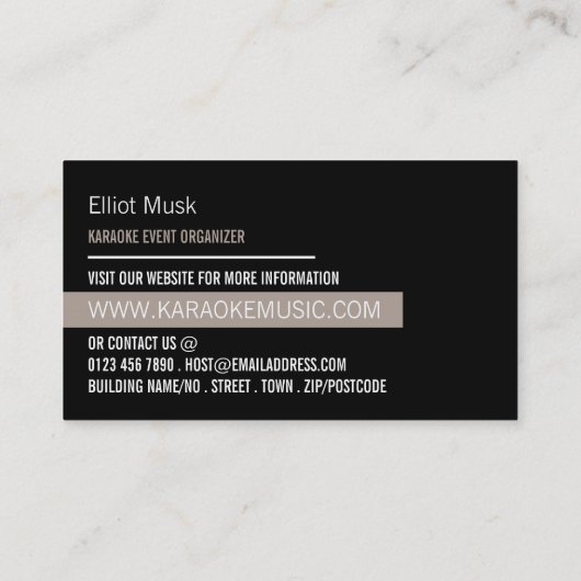 Microfoonontwerp, Karaoke Event Organizer Visitekaartje (Achterkant)