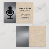 Microfoonpictogram | Metaal | Stitchleder Visitekaartje (Voorkant / Achterkant)