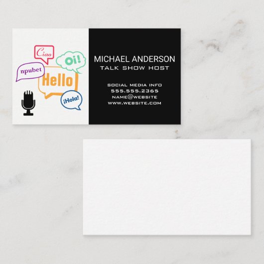 Microfoonpictogram | Talen Visitekaartje (Voorkant / Achterkant)