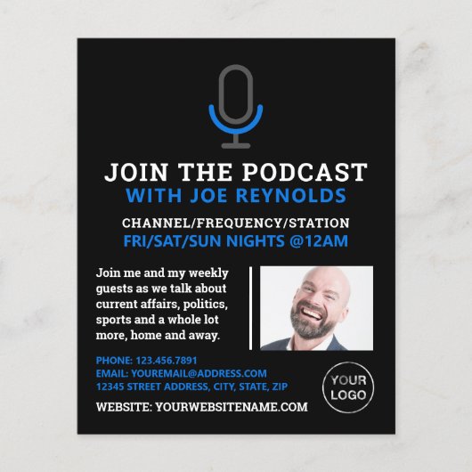 Microfoonsymbool, poocaster, podcast Adverteren Flyer (Voorkant)