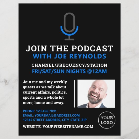 Microfoonsymbool, poocaster, podcast Adverteren Flyer (Voorkant)