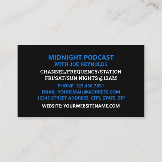 Microfoonsymbool, poocaster, podcast visitekaartje (Achterkant)