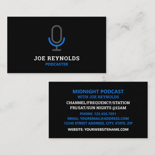Microfoonsymbool, poocaster, podcast visitekaartje (Voorkant / Achterkant)