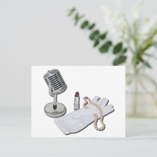 MicrofoonWhiteGlovePearlsLipstick082611 Briefkaart (Staand voorkant)