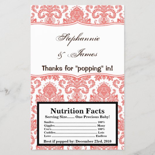 Microgolf Popcorn Wrapper Coral White Damask Lace Flyer (Voorkant)