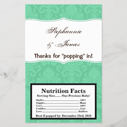 Microgolf Popcorn Wrapper Mint White Damask Lace Flyer (Voorkant)